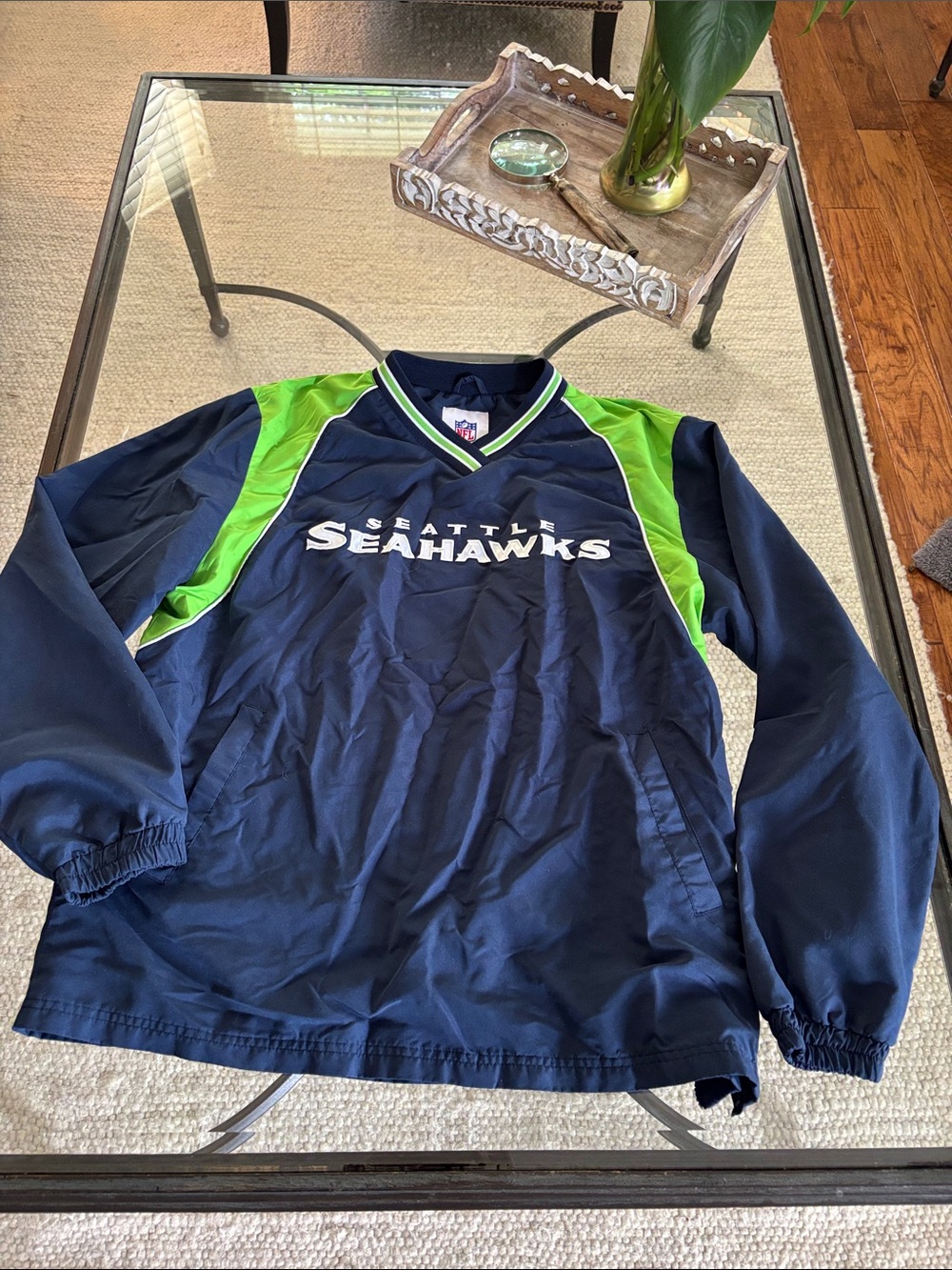 NFL Navy and Lime V-Neck Pullover Jacket